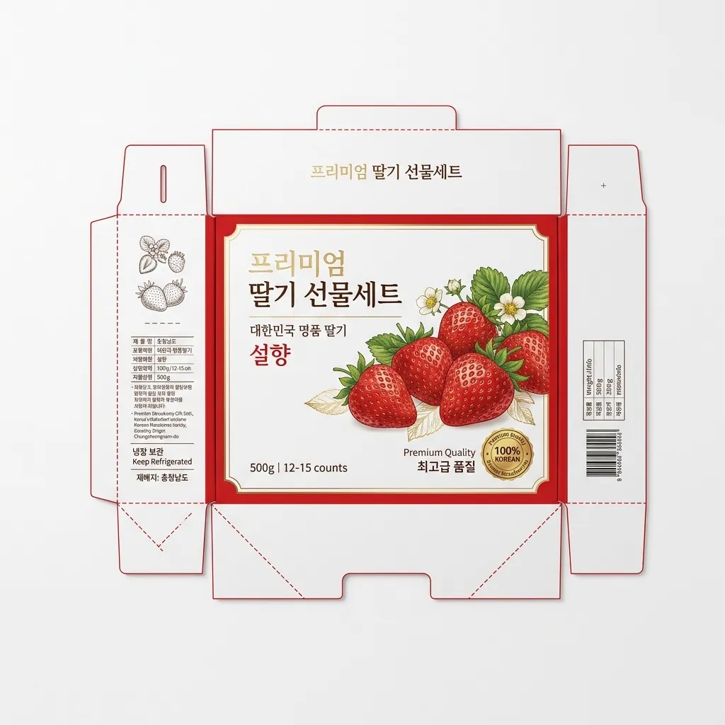 싱그러움을 담다: 프리미엄 딸기 선물세트 박스 패키징 디자인 및 CAD 칼선 조율 노하우